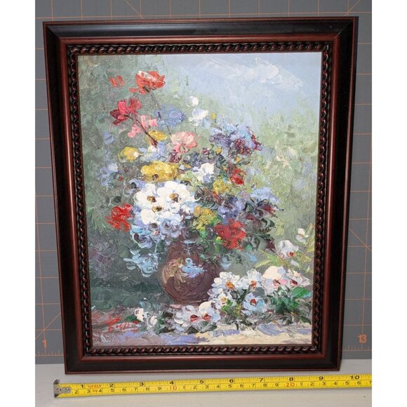 Framed Oil Painting of Colorful Floral Bouquet by Rogers 12"x9" - Picture 5 of 10
